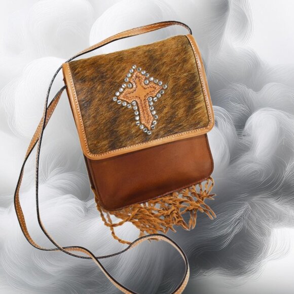 Montana Silversmiths Handbags - Montana Silversmiths Brown Leather Western Fringe Rhinestone Crossbody B…